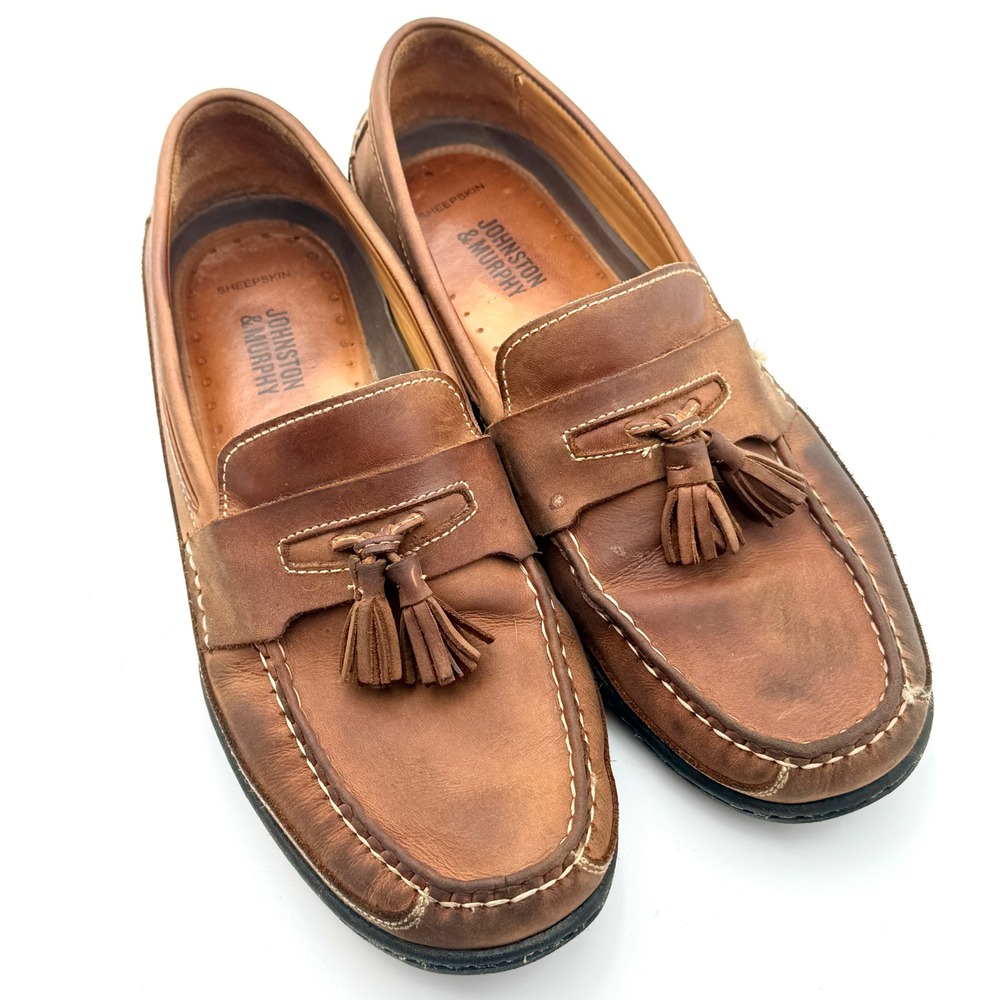 Johnston & Murphy Mens Brown Leather Tassel Loafers J&M Flex 25-8342 Size 8.5 M‎